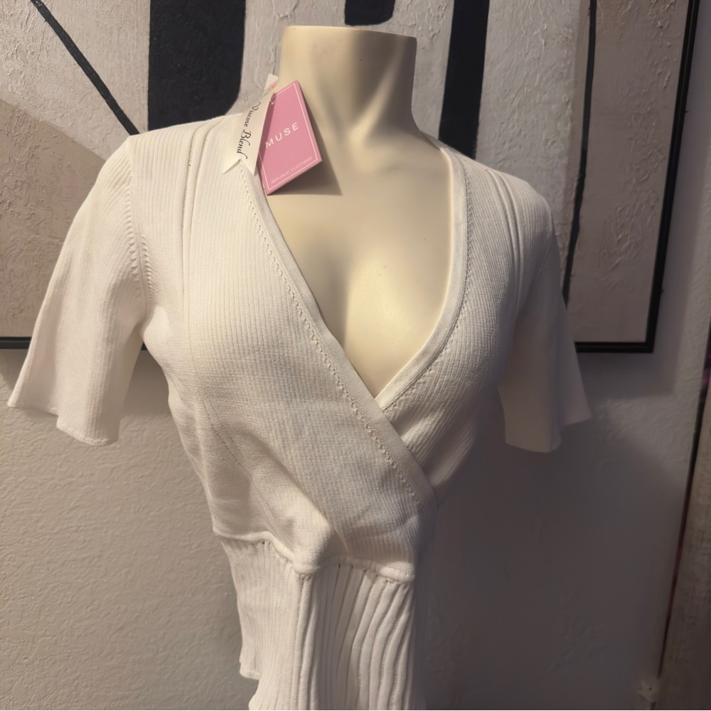 Muse Cream Ribbed Wrap Blouse - Picture 2 of 4